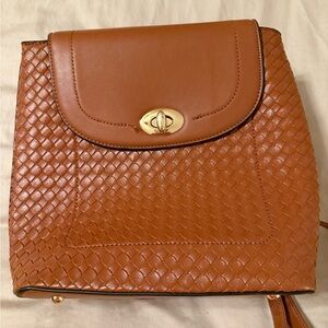 Woven faux leather backpack no brand NWOT camel brown